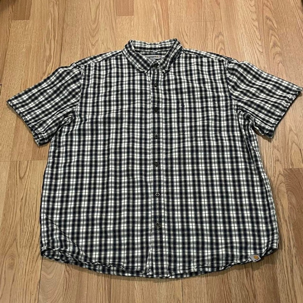 Carhartt Mens 2XL Plaid Short Sleeve Button Up Shirt Relaxed Fit Brown Rugged
